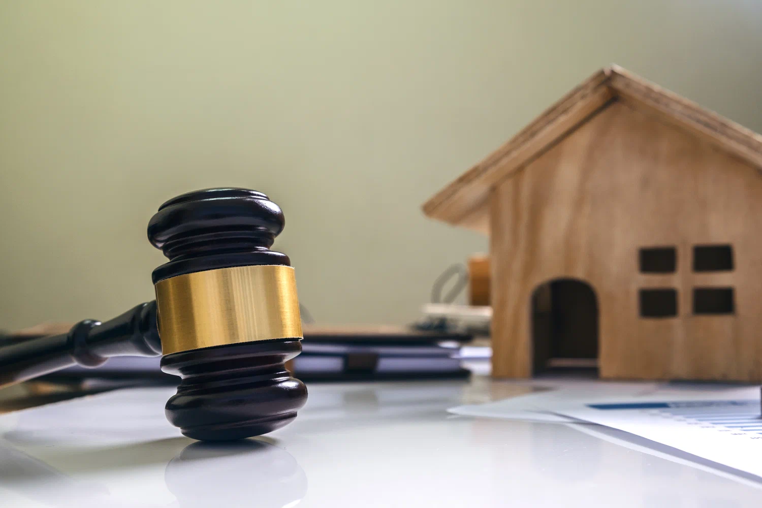 gavel and a wooden house